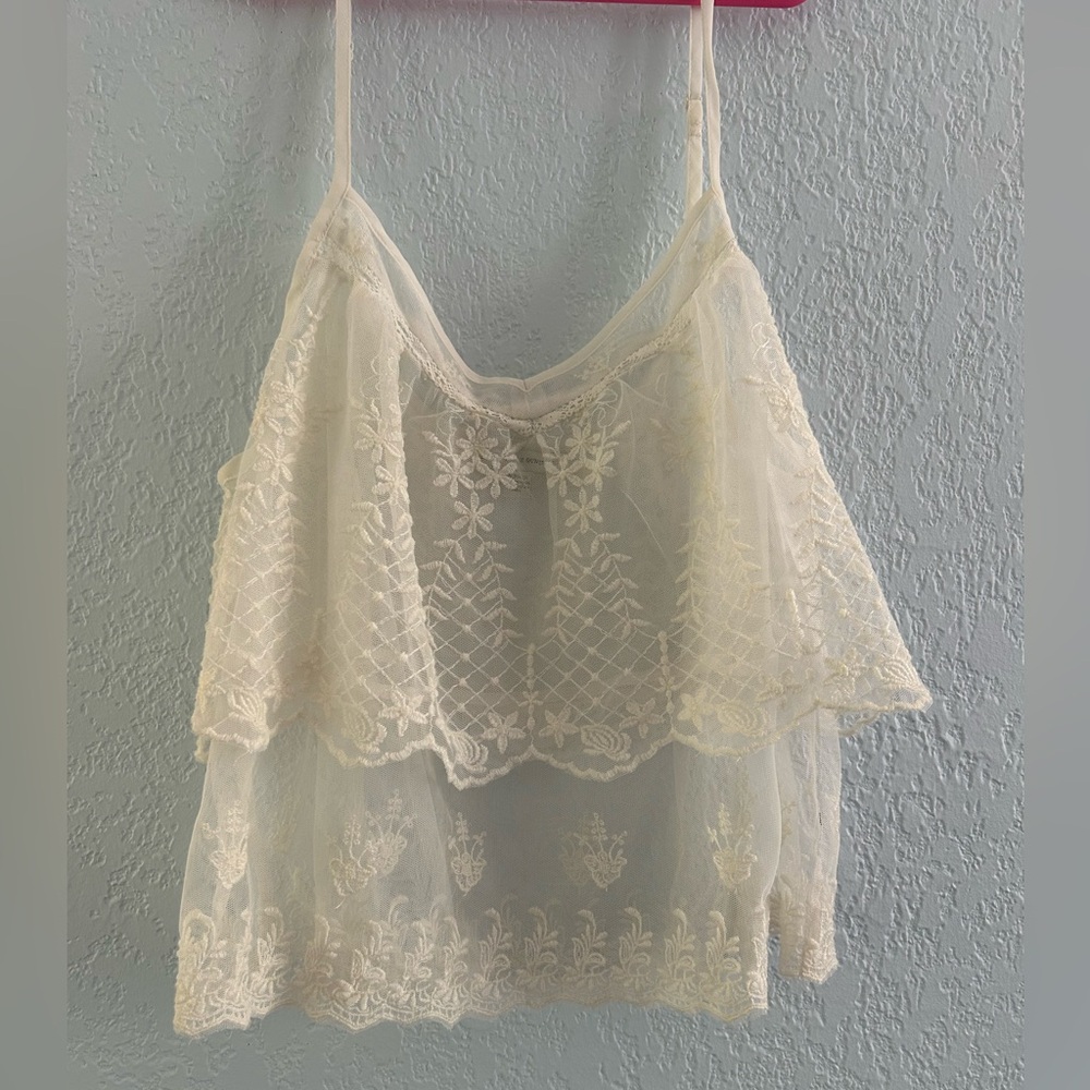 American Eagle Outfitters Cream Sheer Lace Cami – Boho Vintage Festival Style - Picture 7 of 7